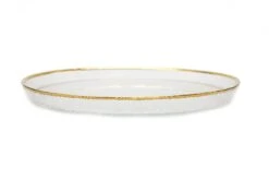 Classic Touch Set Of 4 Pebbled Glass Chargers Raised Rim With Gold Border