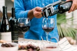 Coravin Model Two Plus Pack Wine Preservation System -Quality Tableware Store IMAGE Lifestyle ModelTwopouringredwineoutsidewithgrapes