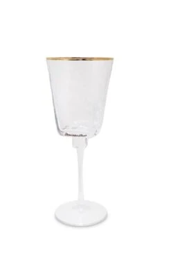 Vivience Hammered Square Wine Glasses With Gold Rim, Set/6